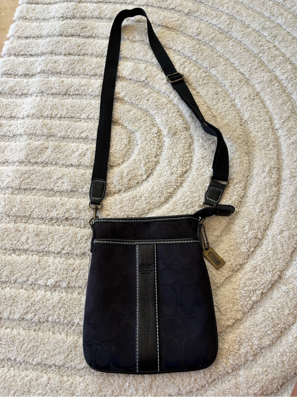 Coach Black Signature Messenger Crossbody with Leather Trim